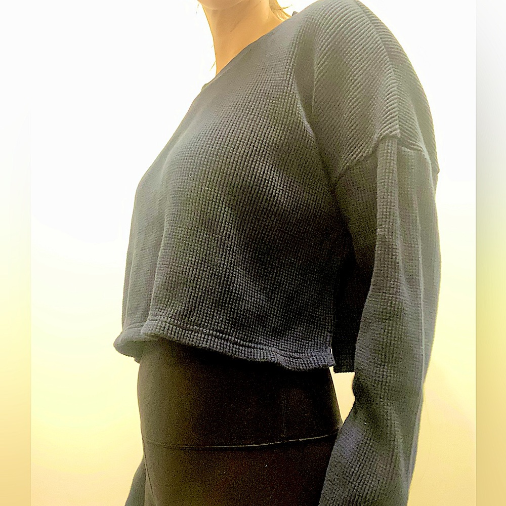 Navy waffle crop top